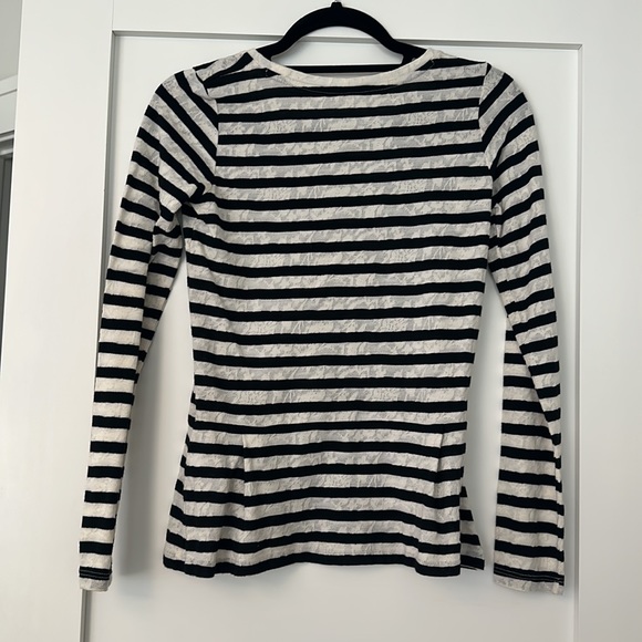 GUESS Long Sleeved Black & White Striped Peplum Shirt, Size Small - Picture 2 of 4